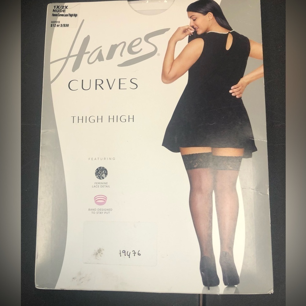 Hanes Women's Curves Lace Thigh High/NWT/Color Nude/Size 1X - 2X